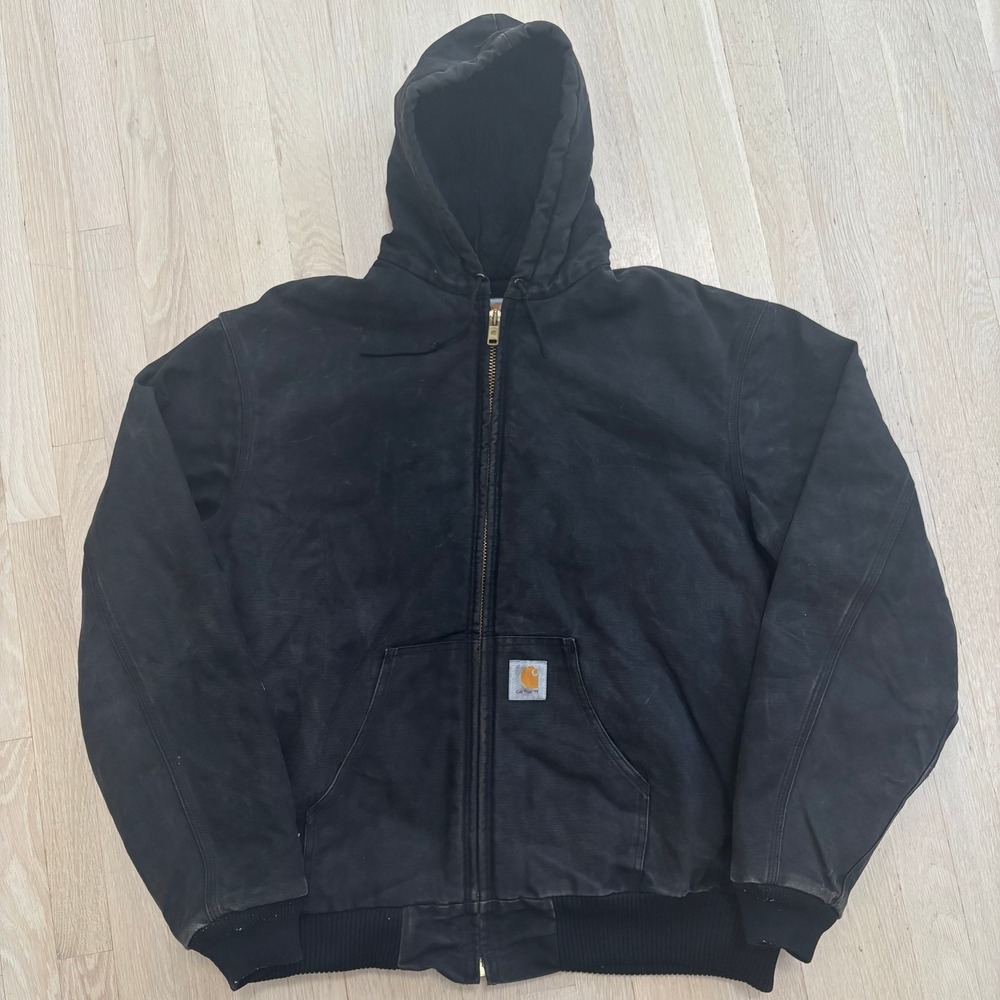 Carhartt Active Jacket Mens 2XL Tall Black Quilted Thermal Lined Canvas Hood